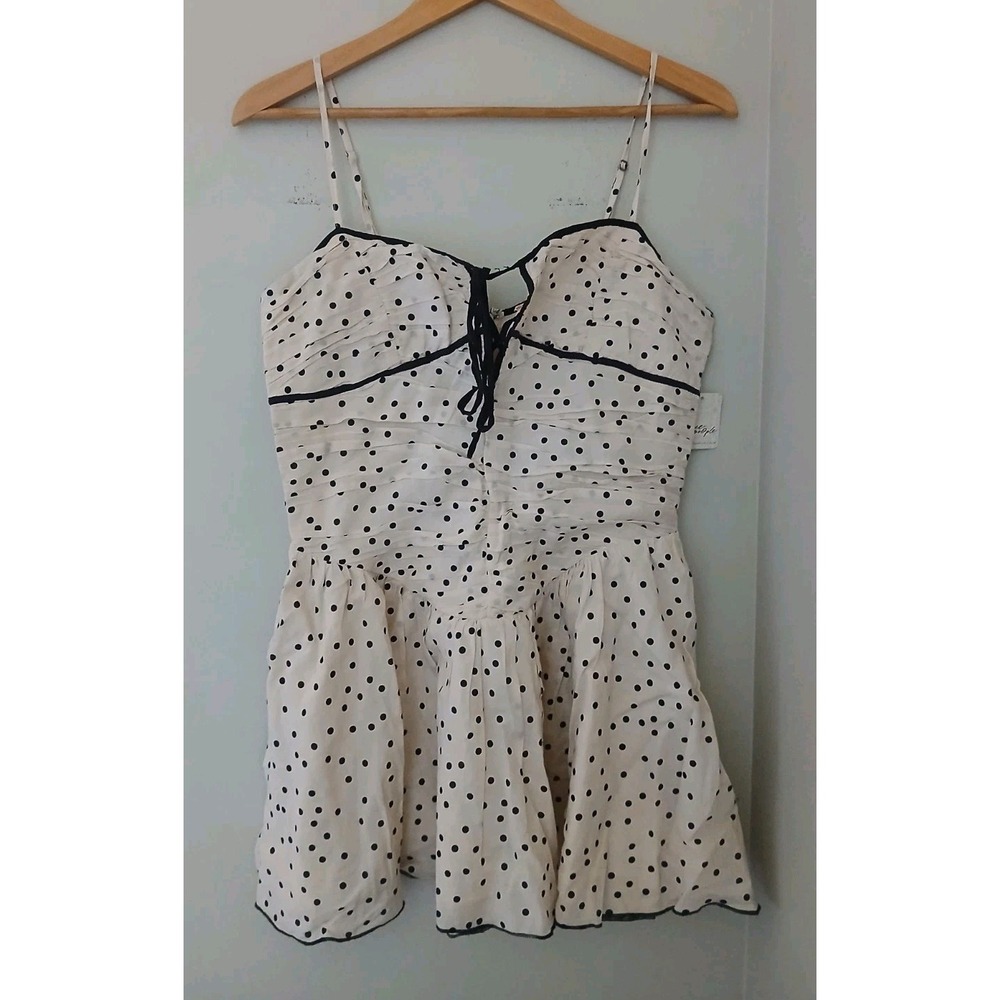 New Free People Tea for Two Mini Dress Size Medium Polka Dots Lace Up Flirty